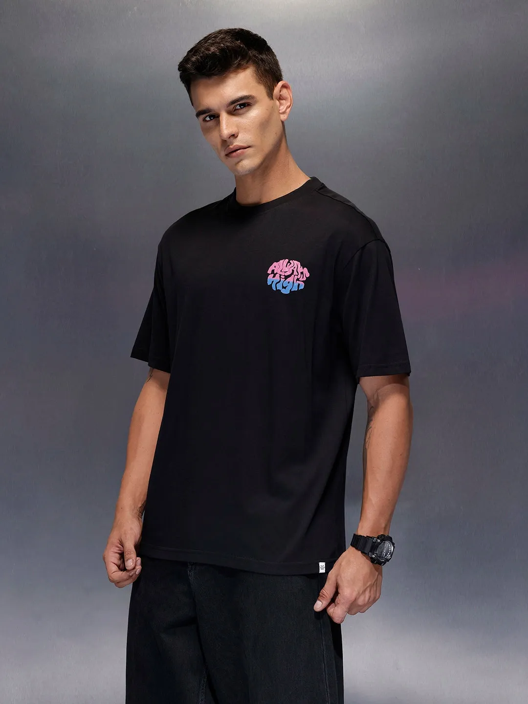 Men's oversized tee with back print | Black sold by Wrogn product image thumbnail 4