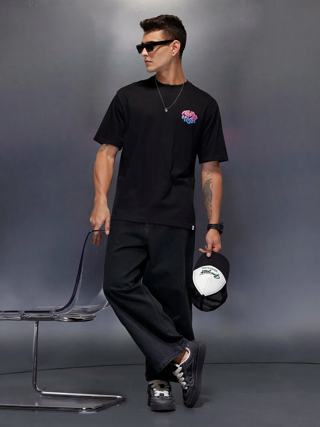 Men's oversized tee with back print | Black sold by Wrogn product image thumbnail 2