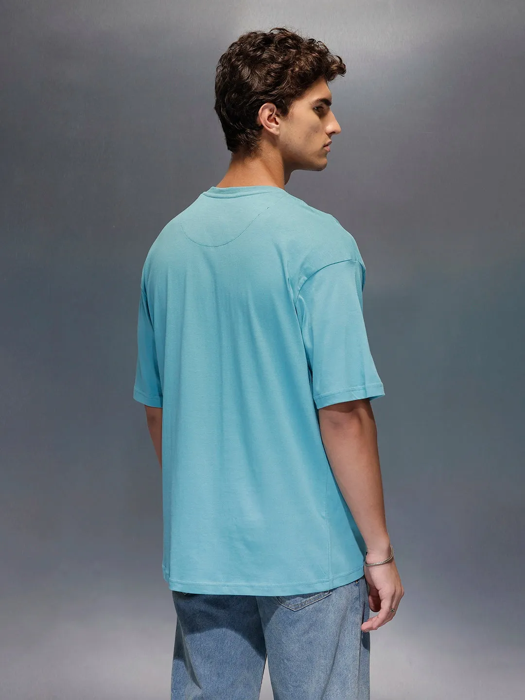 Wrogn Branded Oversized Casual Tee | Teal sold by Wrogn product image thumbnail 3