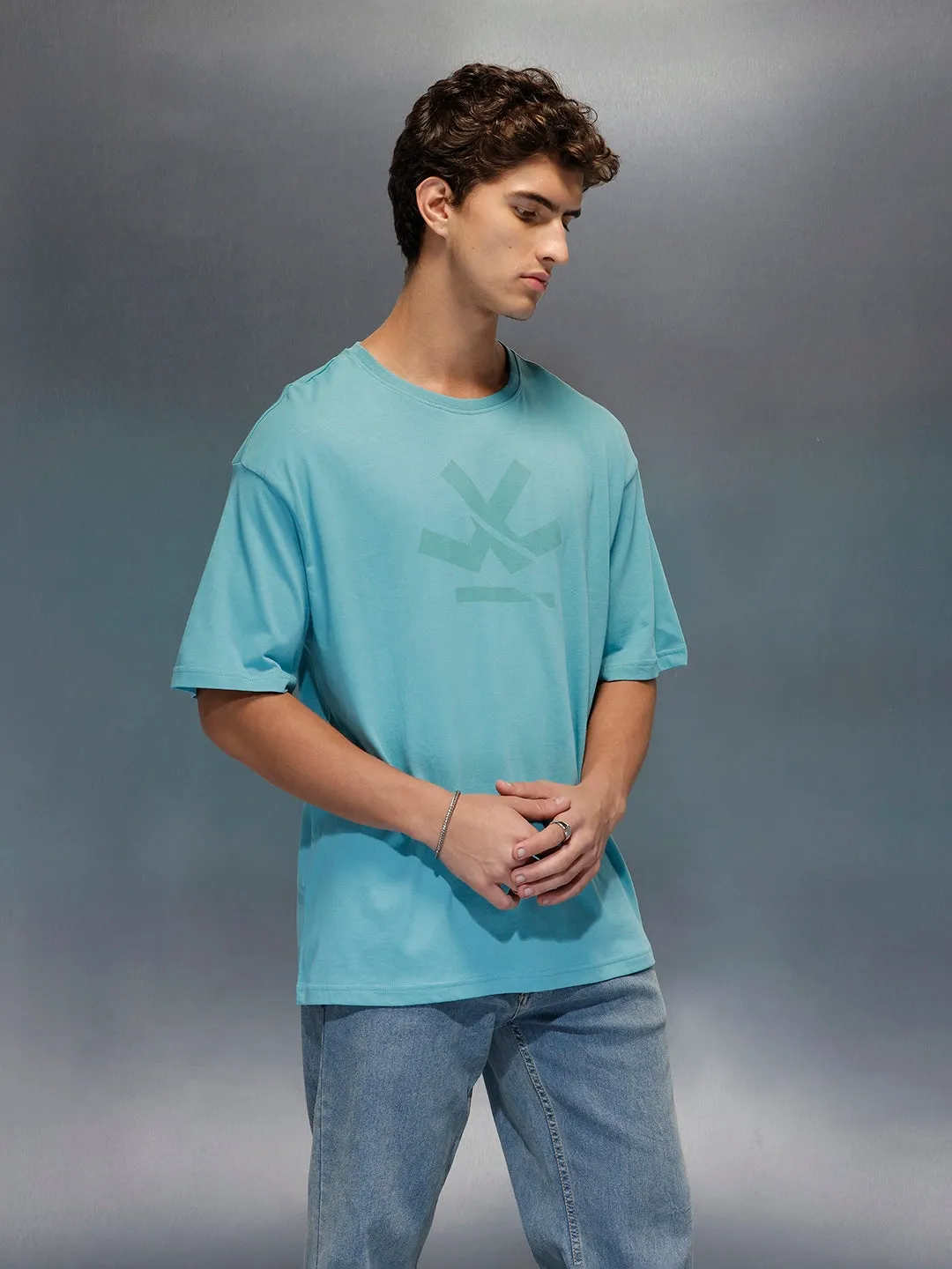 Wrogn Branded Oversized Casual Tee | Teal sold by Wrogn product image thumbnail 4