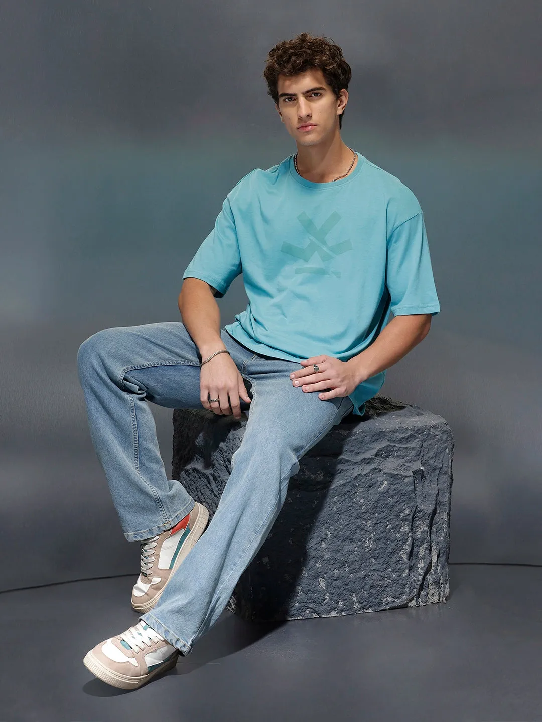 Wrogn Branded Oversized Casual Tee | Teal sold by Wrogn product image thumbnail 2