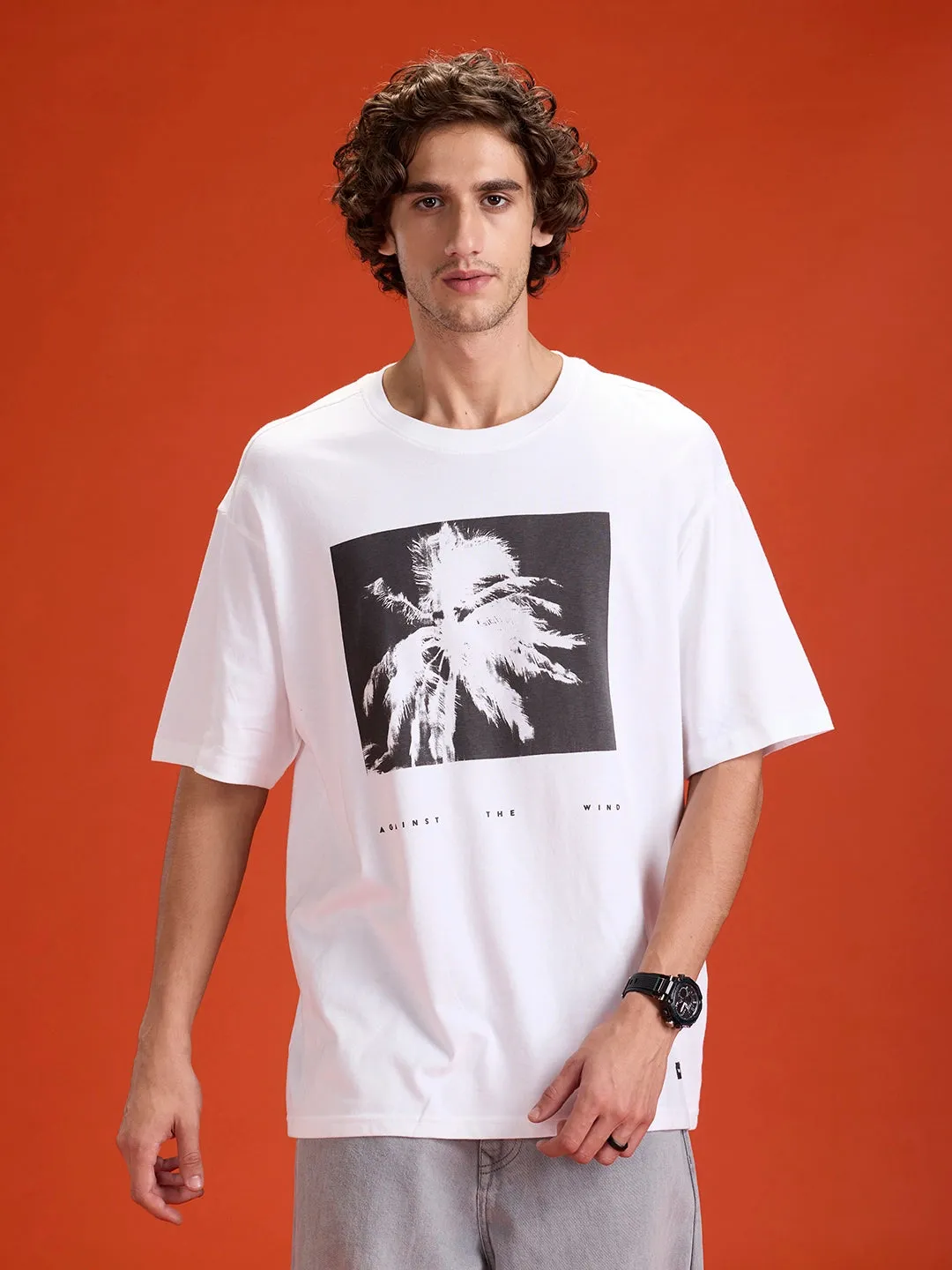 Men's casual graphic print oversize t-shirt | White sold by Wrogn