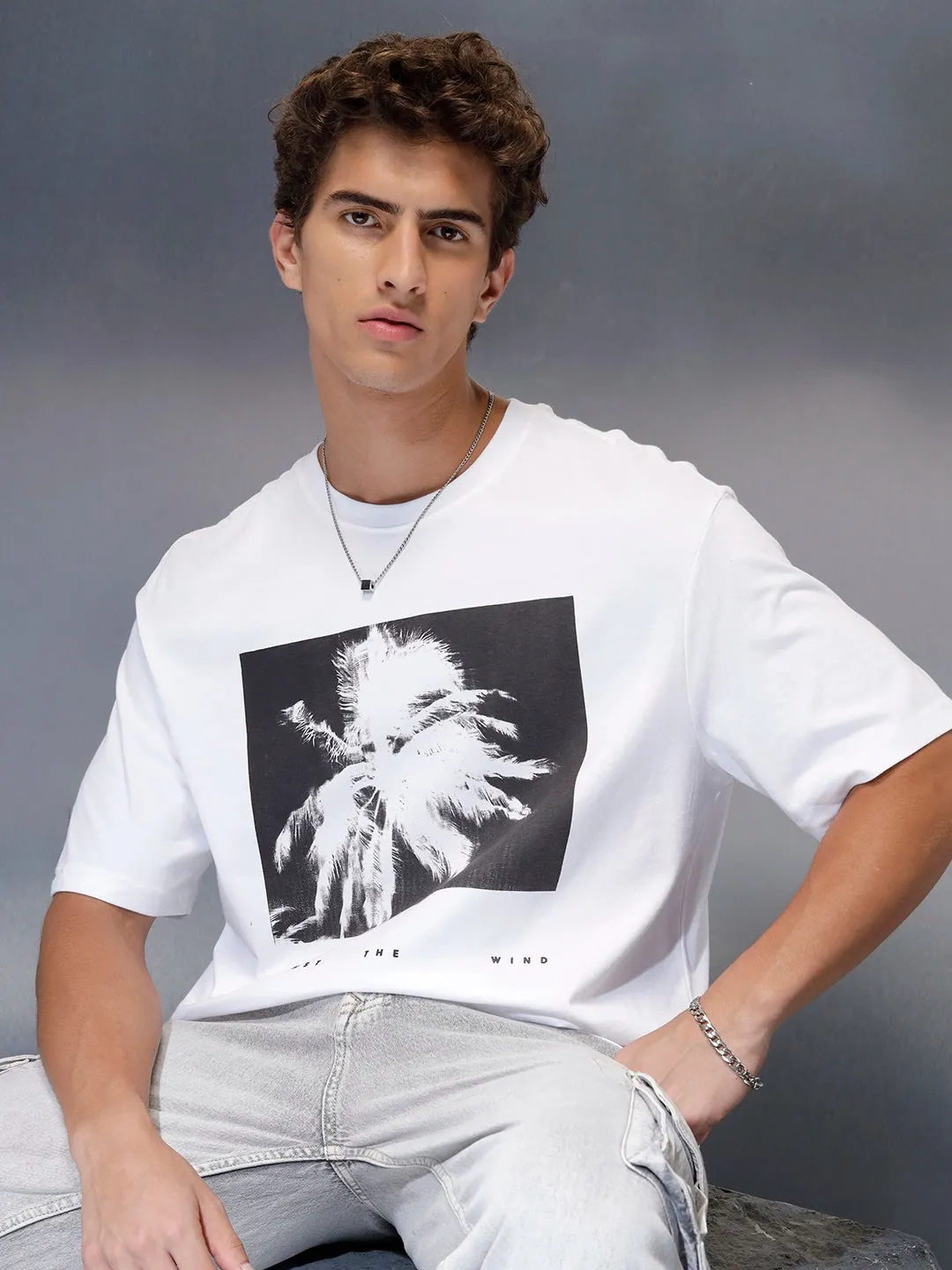 Men's casual graphic print oversize t-shirt | White sold by Wrogn product image thumbnail 3