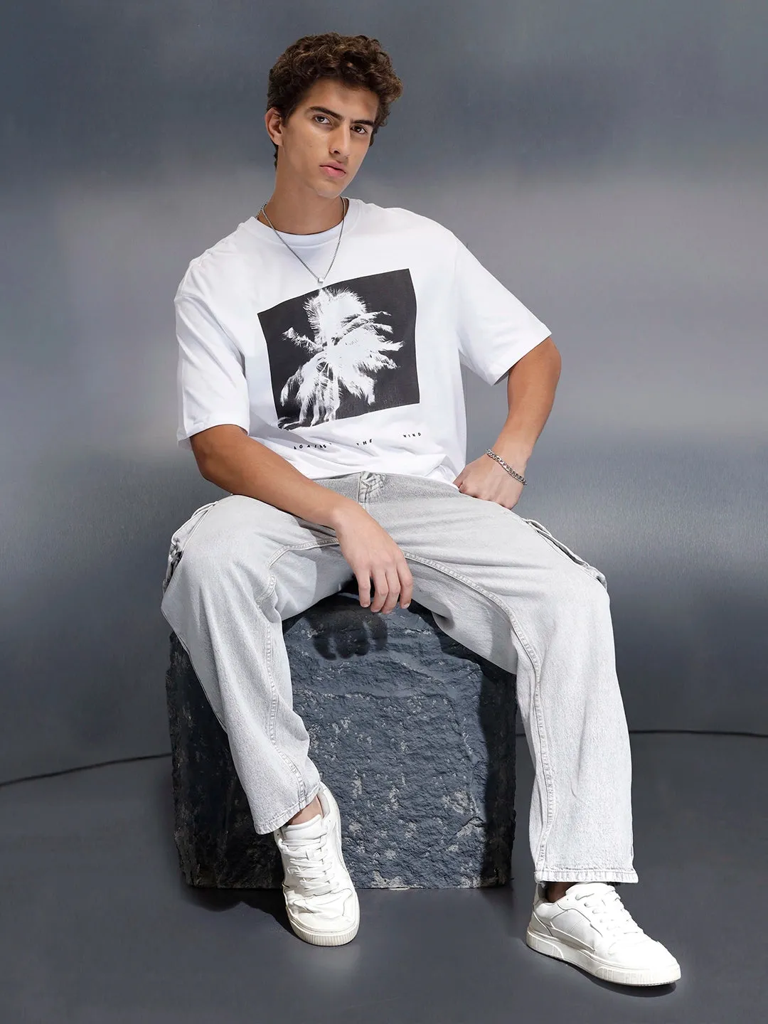 Men's casual graphic print oversize t-shirt | White sold by Wrogn product image thumbnail 4