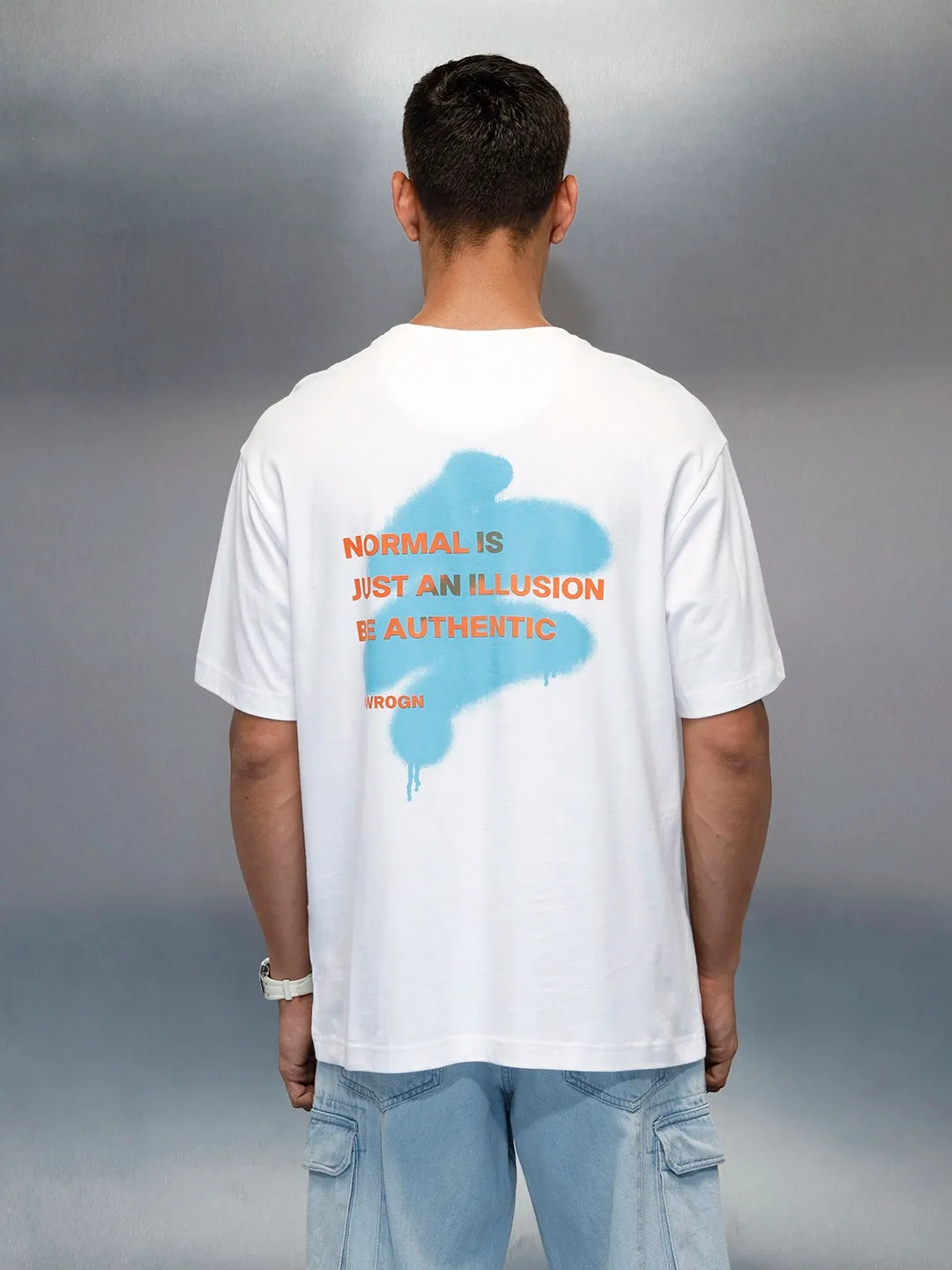 Men's Casual Back Graphic Pritned Oevrsized Fit T-Shirt | White sold by Wrogn product image thumbnail 3