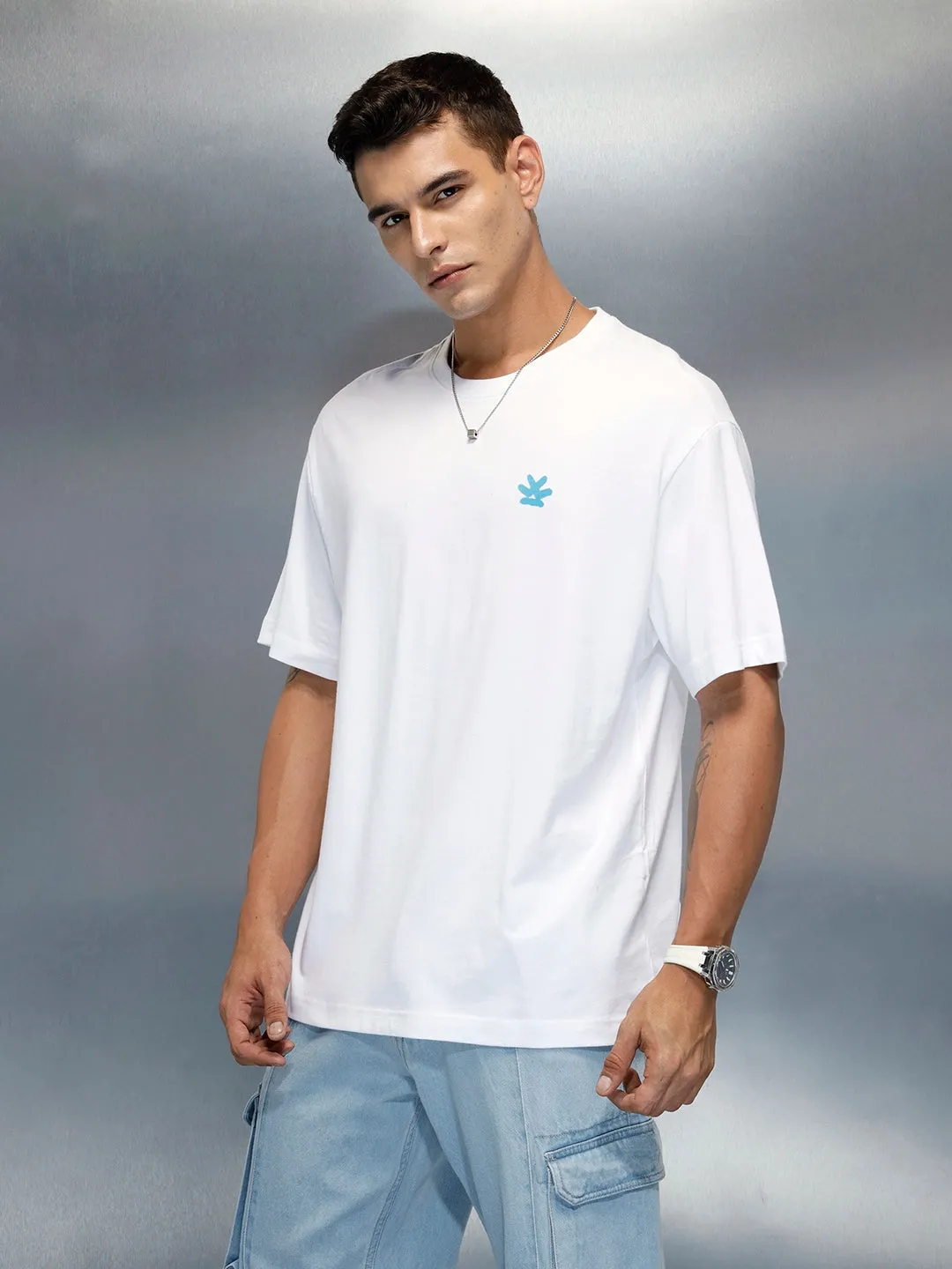 Men's Casual Back Graphic Pritned Oevrsized Fit T-Shirt | White sold by Wrogn product image thumbnail 4