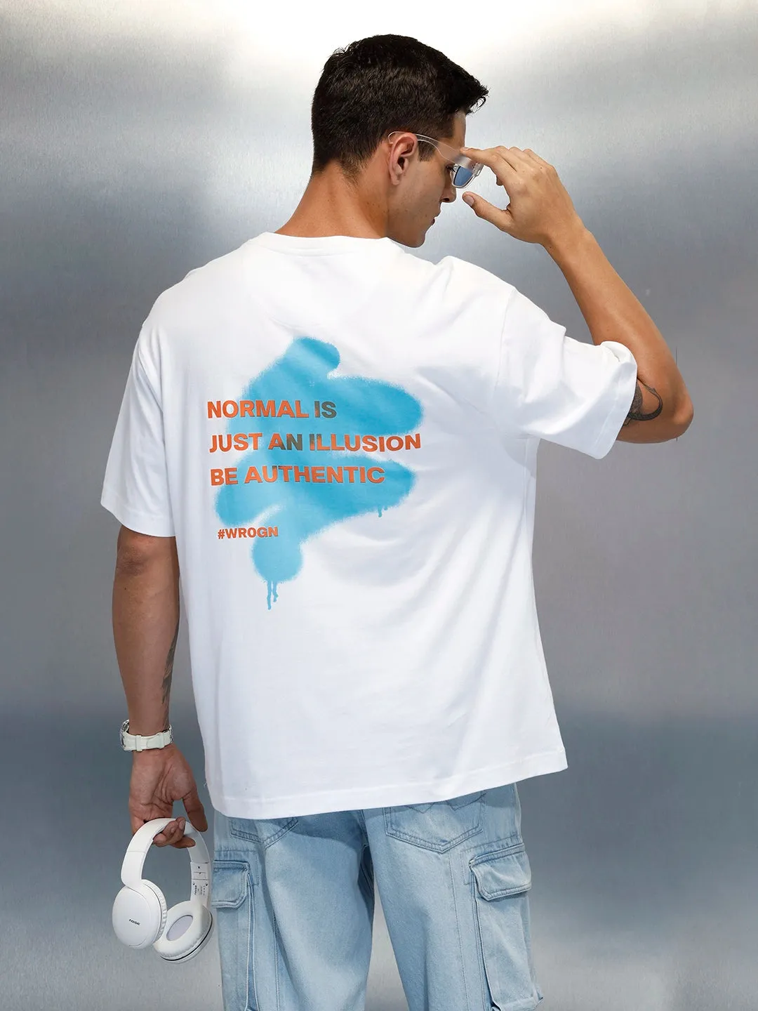 Men's Casual Back Graphic Pritned Oevrsized Fit T-Shirt | White sold by Wrogn