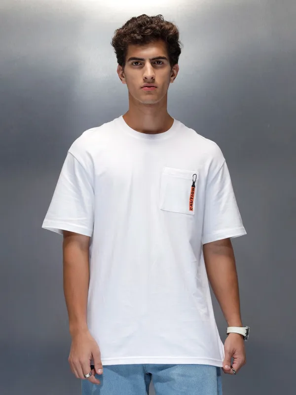 Men's Oversized Pocket Printed Graphic T-shirt | White sold by Wrogn