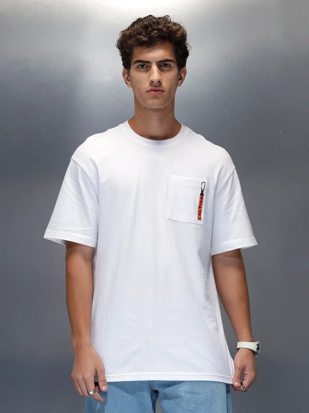 Men's Oversized Pocket Printed Graphic T-shirt | White sold by Wrogn