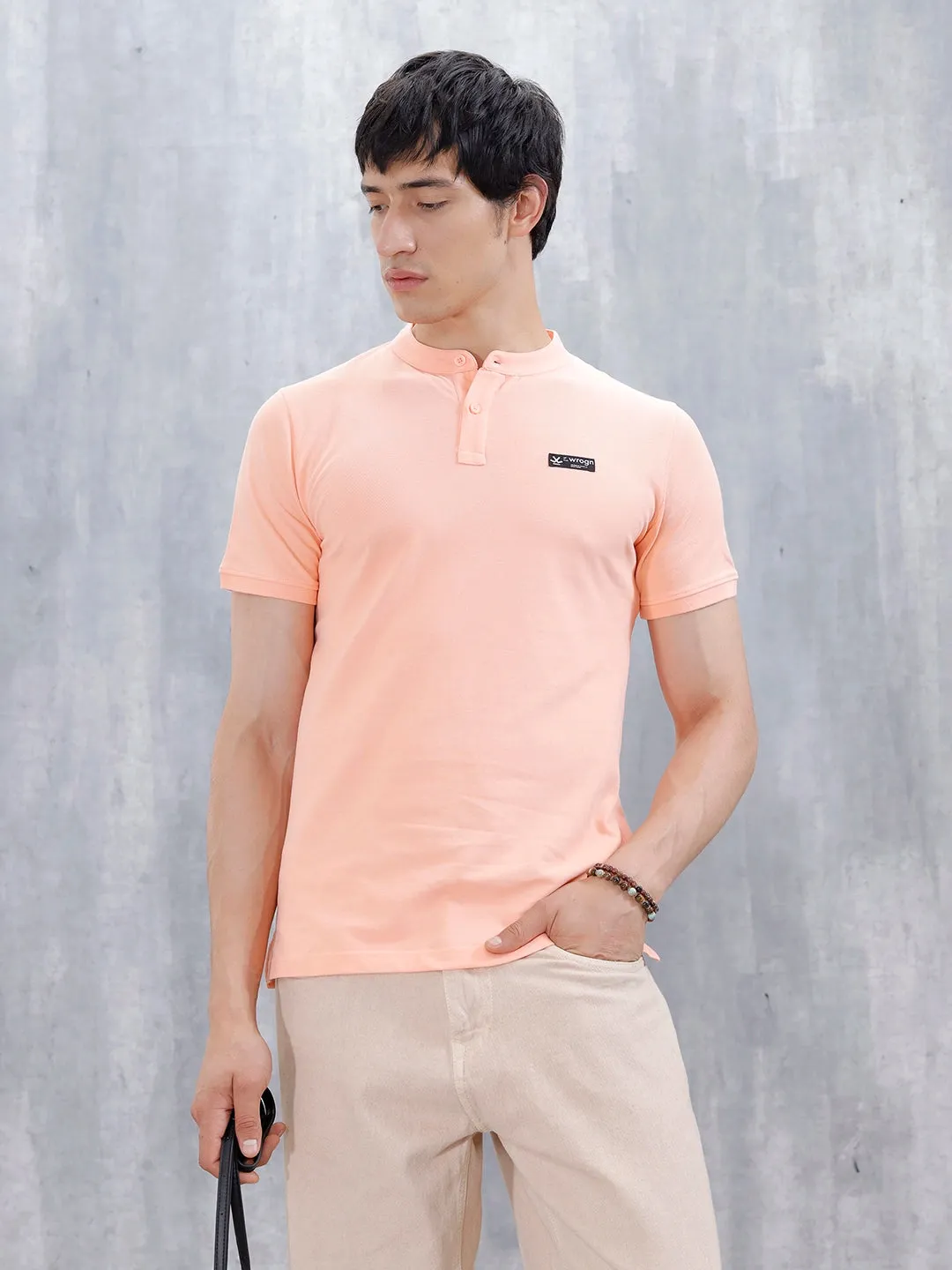 Wrogn Men's Henley T-Shirt | Orange sold by Wrogn