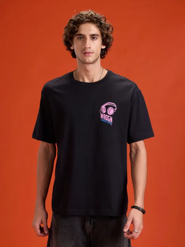 Men’s Oversized Bold Graphic Tee | Black sold by Wrogn