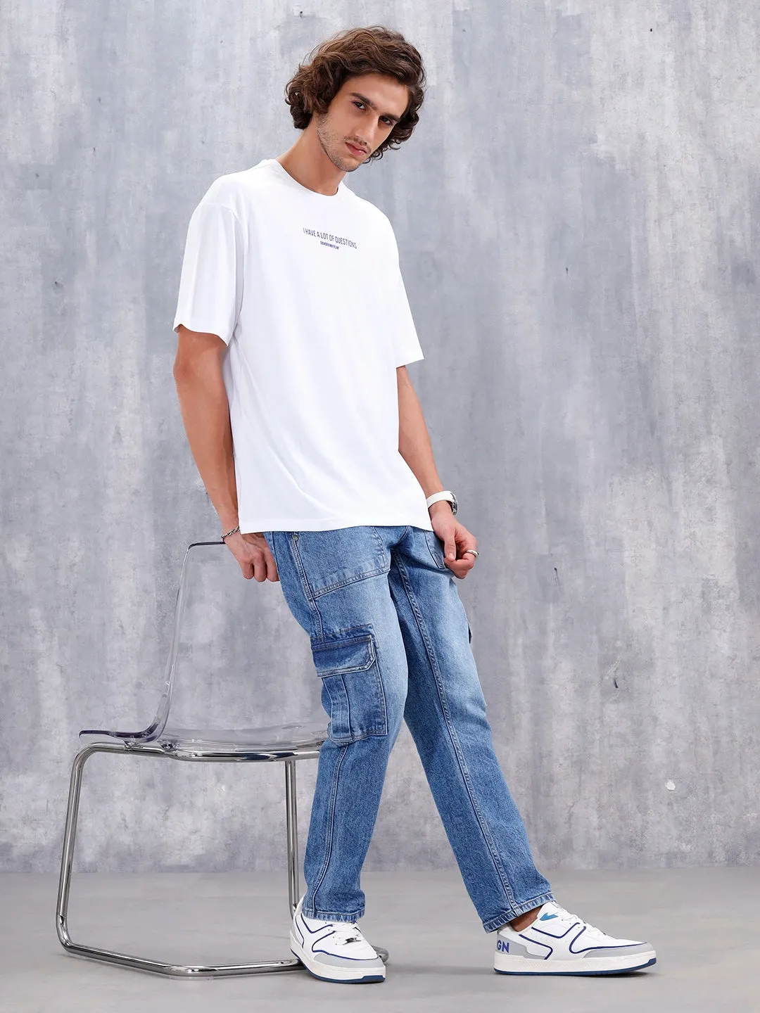 Casual Men Oversized Fit Tee With Graphic | White sold by Wrogn product image thumbnail 2