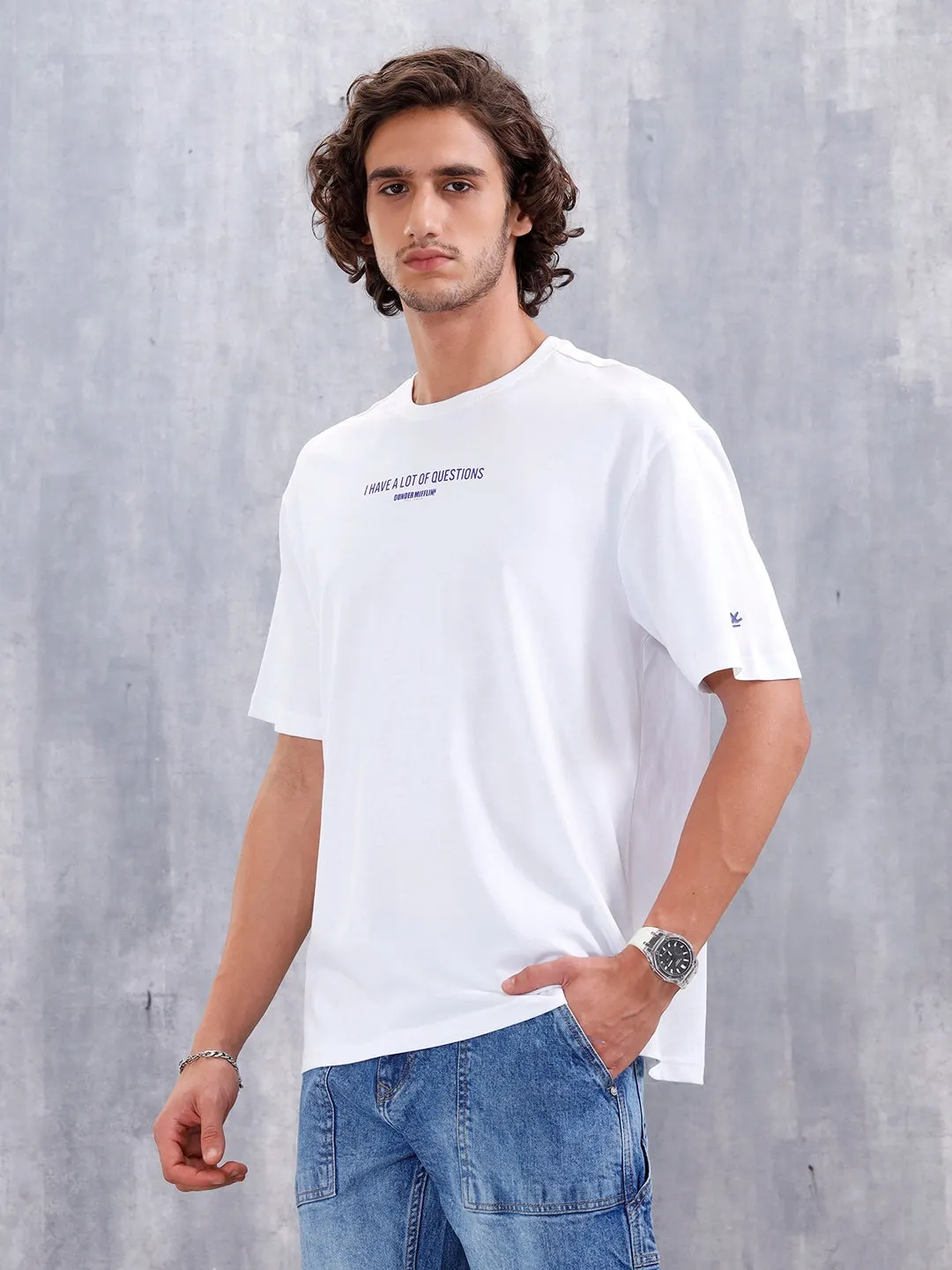 Casual Men Oversized Fit Tee With Graphic | White sold by Wrogn product image thumbnail 4