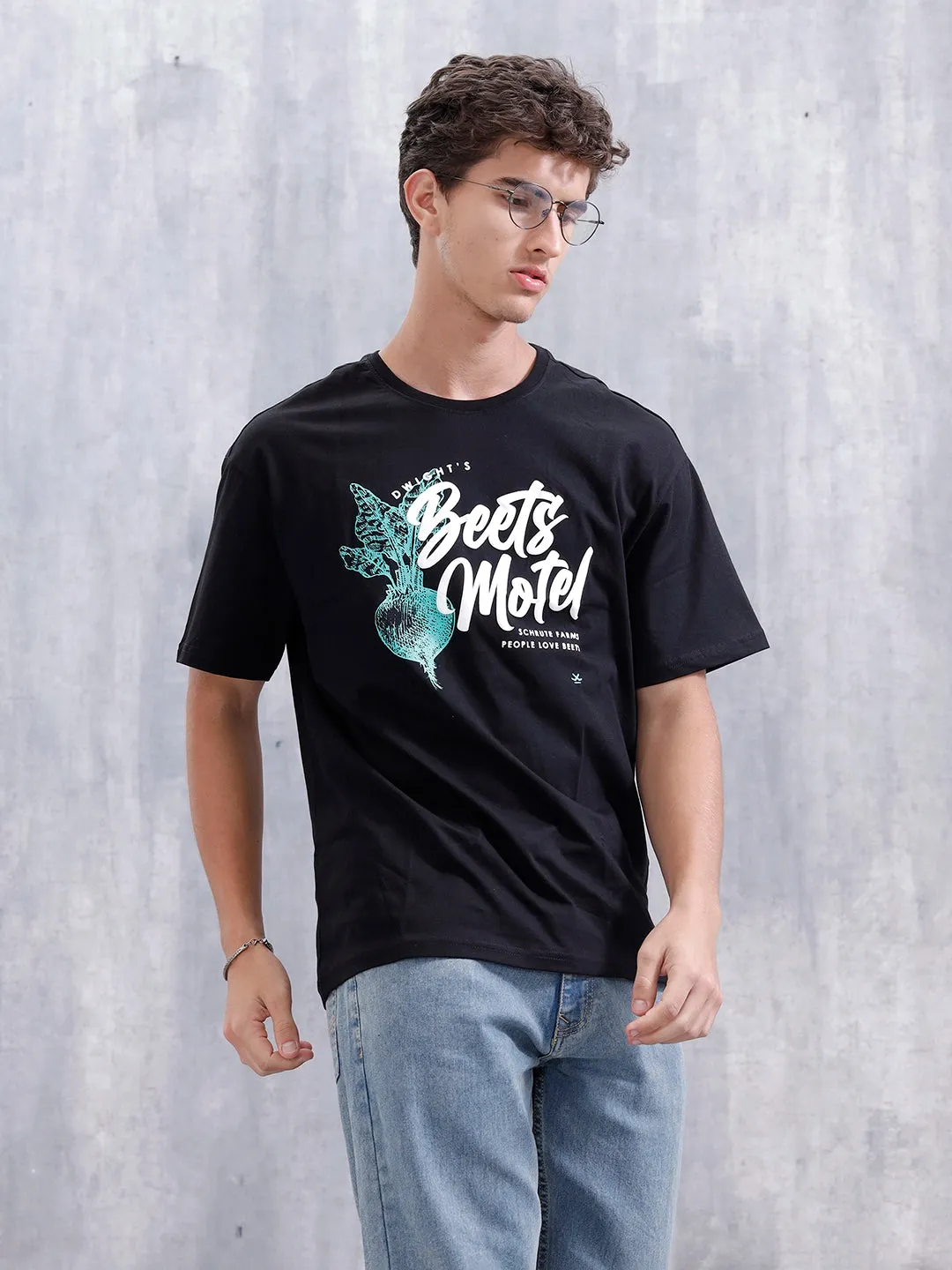 Casual Men Oversized Fit Tee With Graphic | Black sold by Wrogn product image thumbnail 4
