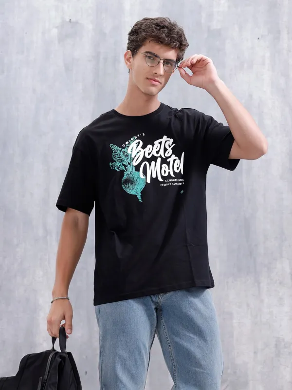 Casual Men Oversized Fit Tee With Graphic | Black sold by Wrogn
