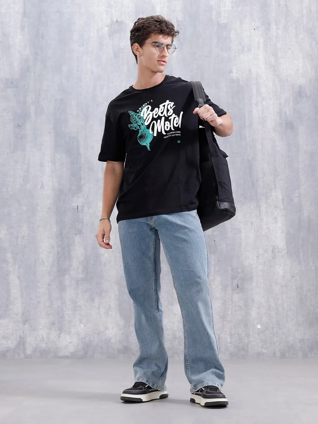 Casual Men Oversized Fit Tee With Graphic | Black sold by Wrogn product image thumbnail 2