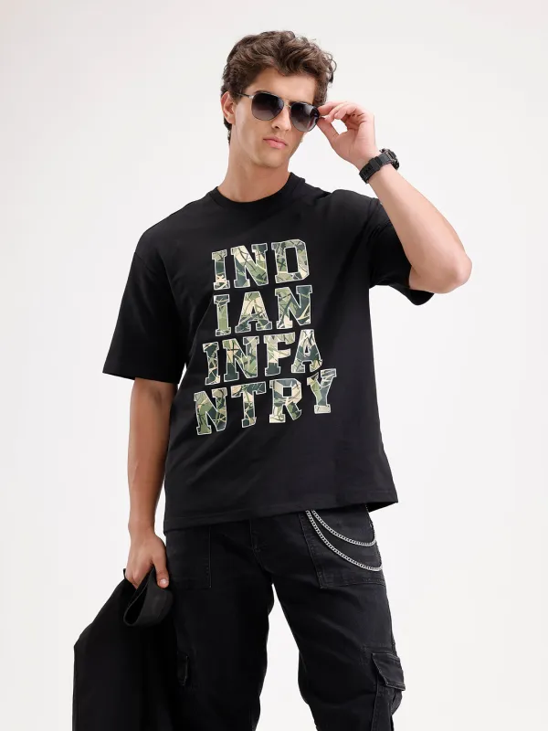 Oversized Placement Printed T-Shirt  | Black made by Wrogn