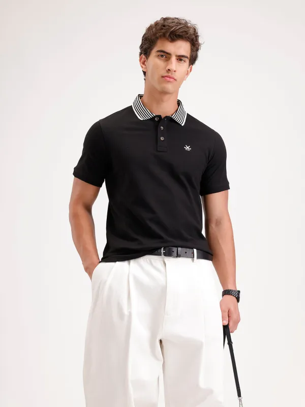 Regular Fit Contrast Collar Polo T-Shirt | Black made by Wrogn