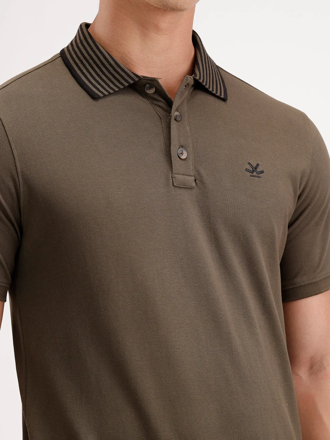 Classic Slim Fit Contrast Collar Polo T-Shirt | Olive sold by Wrogn product image thumbnail 5