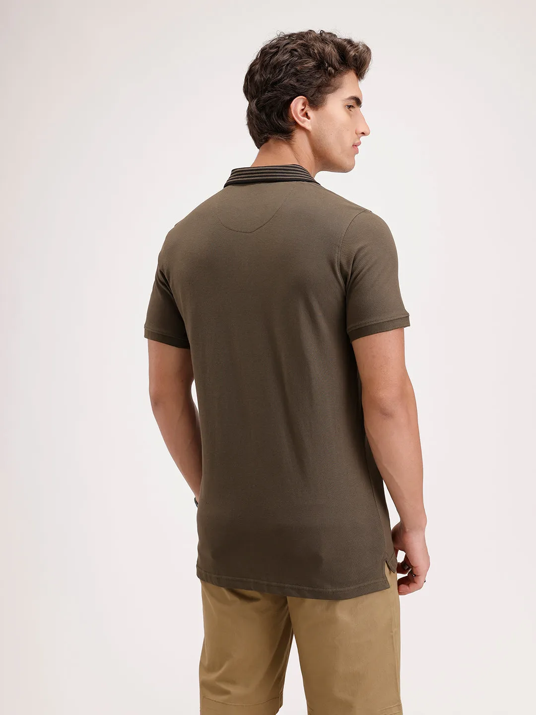 Classic Slim Fit Contrast Collar Polo T-Shirt | Olive sold by Wrogn product image thumbnail 3