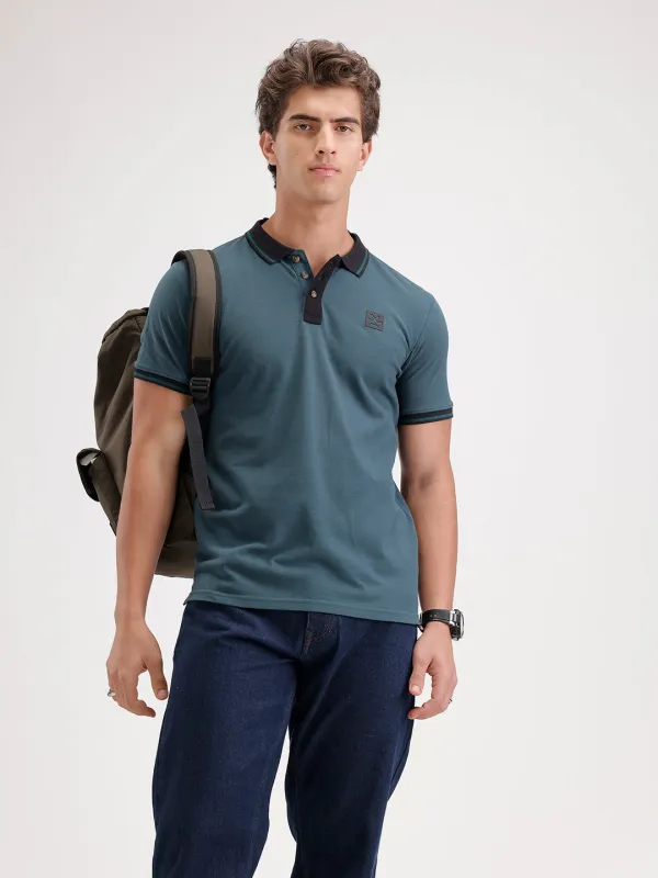 Solid Slim Fit Tipping Collar Polo T-Shirt  | Dark Green made by Wrogn