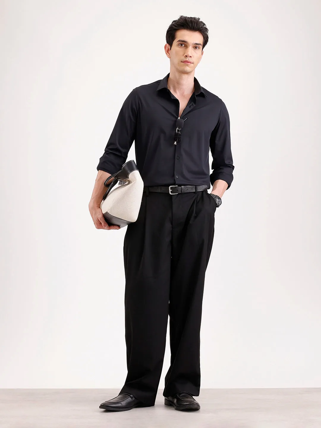 Baggy Fit Pleated Trouser | Black sold by Wrogn product image thumbnail 2