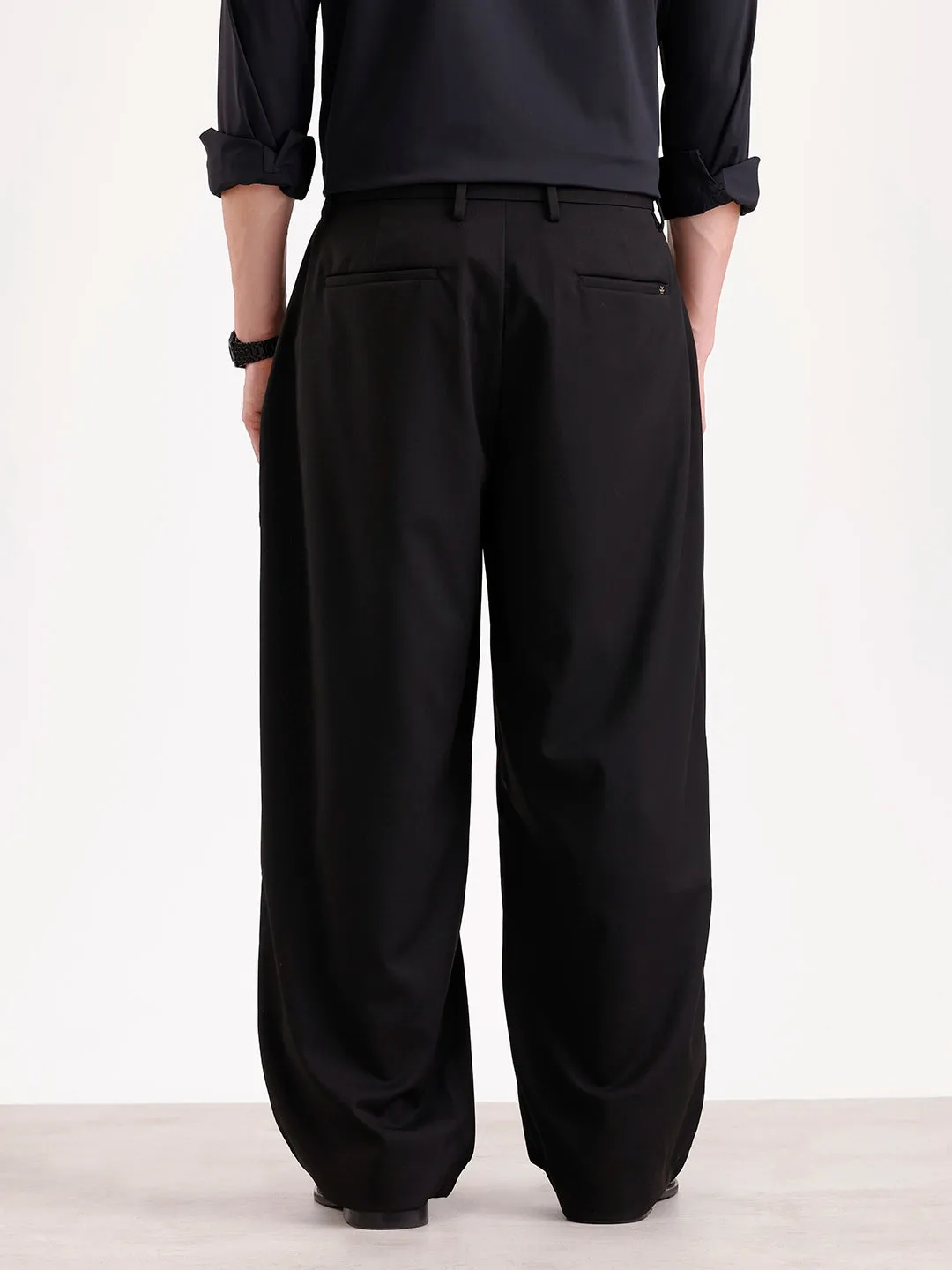 Baggy Fit Pleated Trouser | Black sold by Wrogn product image thumbnail 3