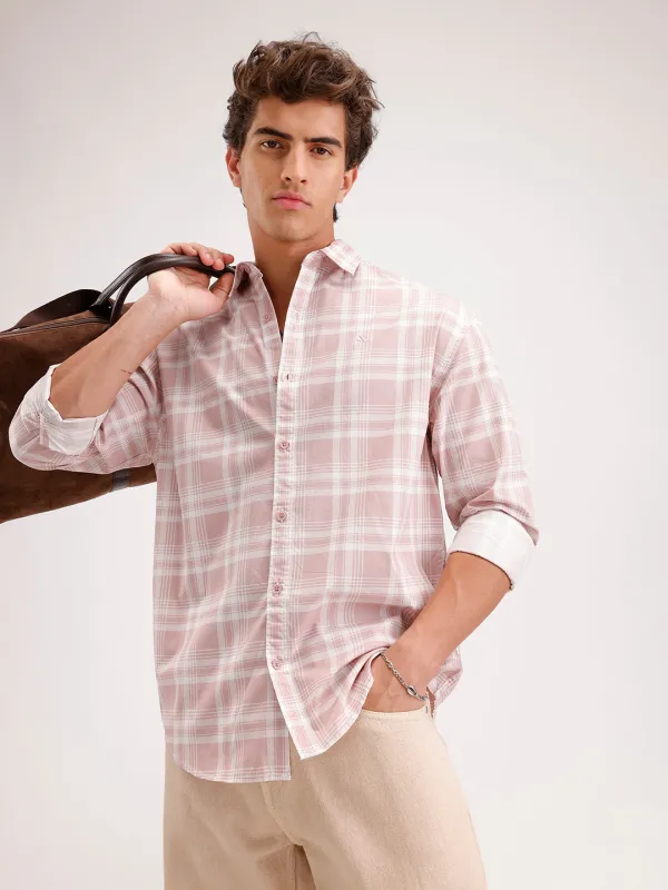 Oversized Fit Checkered Shirt  | Pink sold by Wrogn