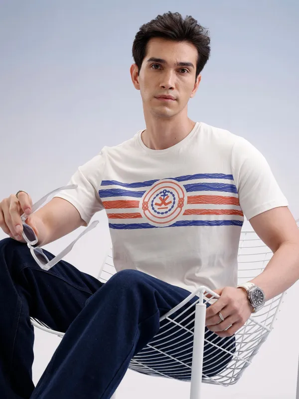 Slim Fit Classic Placement Printed T-Shirt  | Off White sold by Wrogn