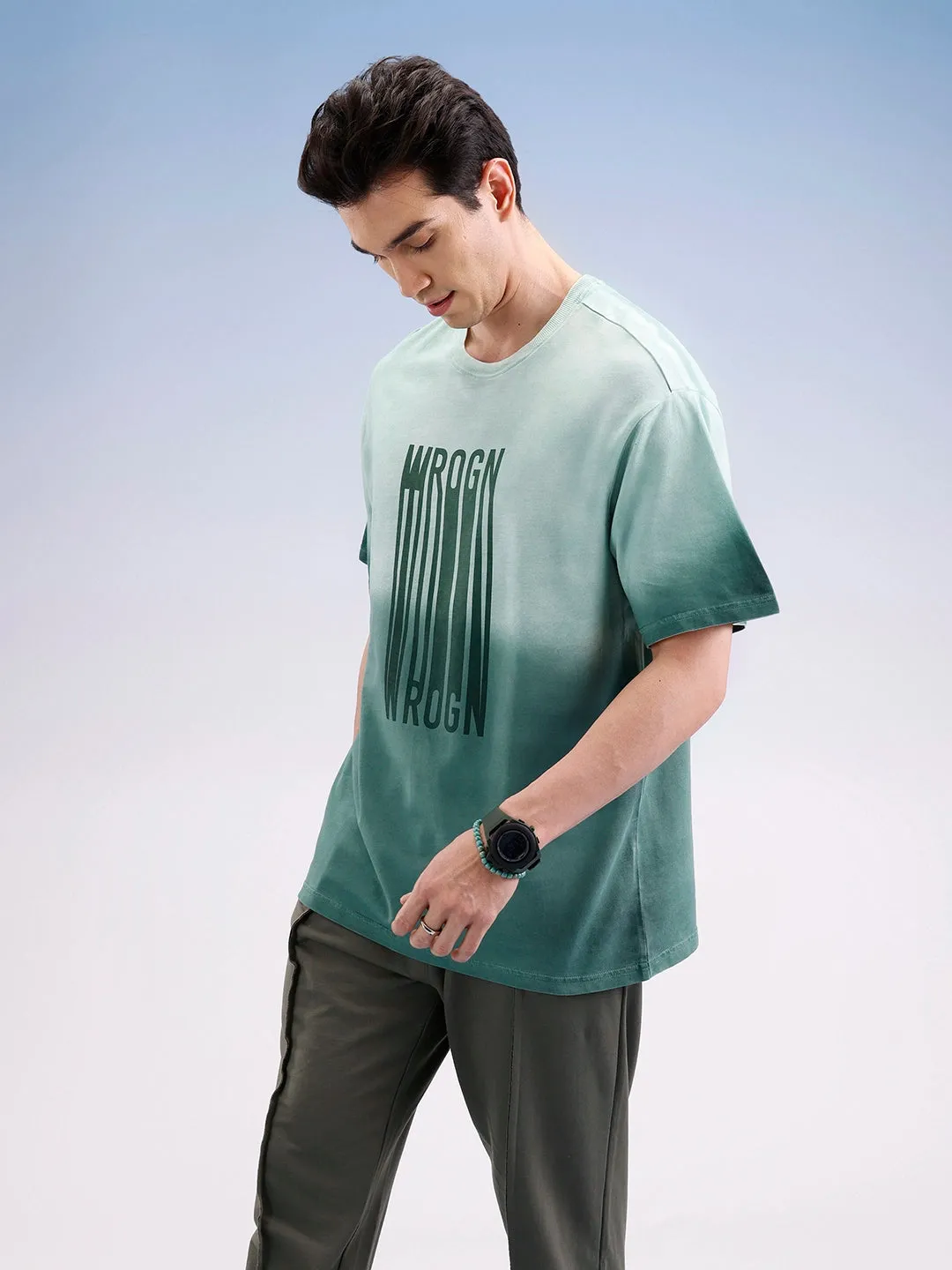 Oversized Gradient Printed T-Shirt | Green sold by Wrogn product image thumbnail 4