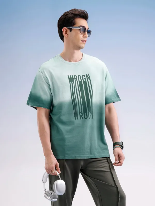 Oversized Gradient Printed T-Shirt  | Green made by Wrogn