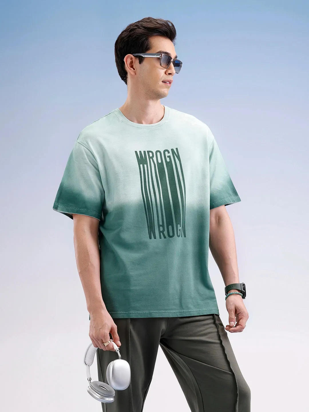 Oversized Gradient Printed T-Shirt | Green sold by Wrogn