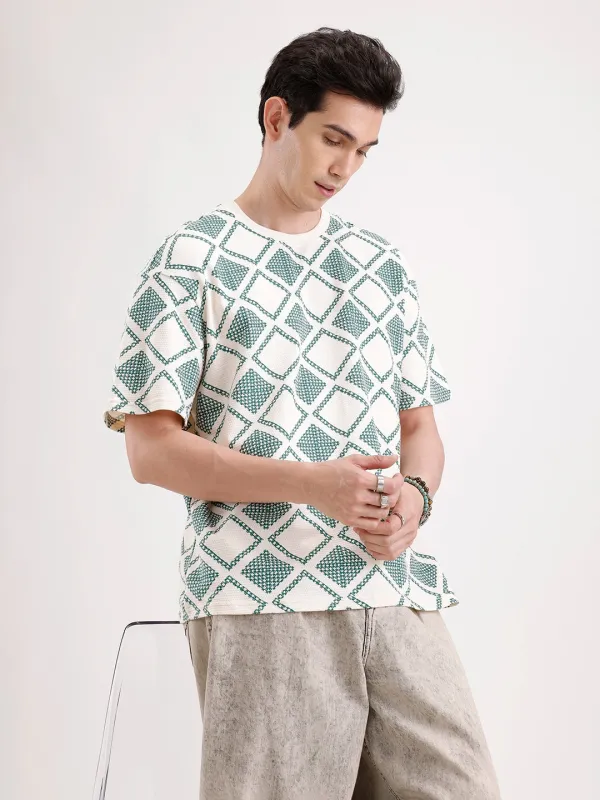 Classic Oversized Textured AOP T-Shirt  | Green sold by Wrogn