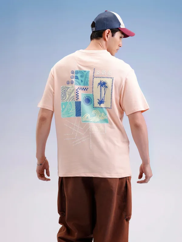 Oversized Back Printed T-Shirt  | Peach sold by Wrogn
