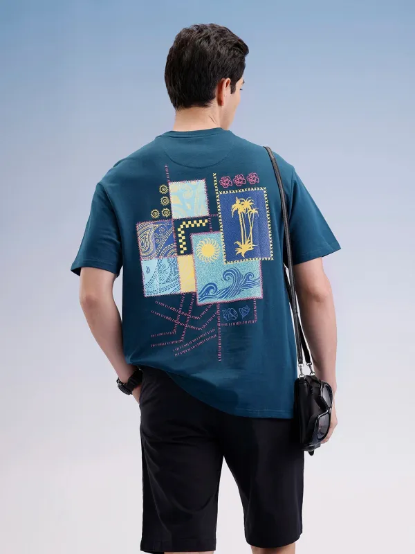 Oversized Back Printed T-Shirt  | Teal sold by Wrogn