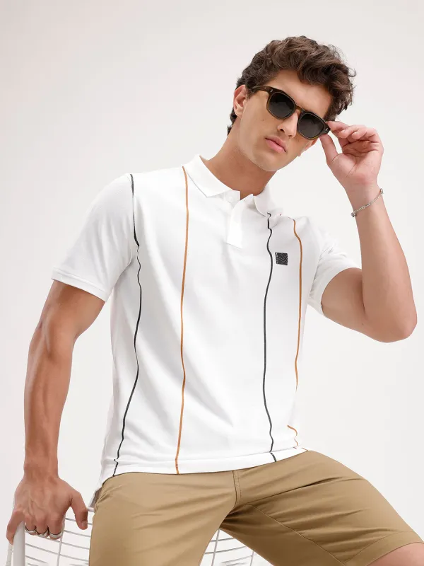 Siolid Slim Fit Pin Stripes Polo T-Shirt  | White made by Wrogn