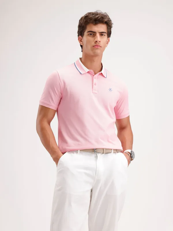 Slim Fit Contrast Collar Polo T-Shirt  | Pink sold by Wrogn
