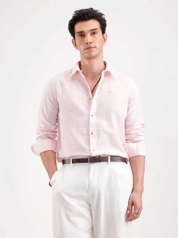 Solid Slim Fit Linen Blend Shirt | Pink made by Wrogn