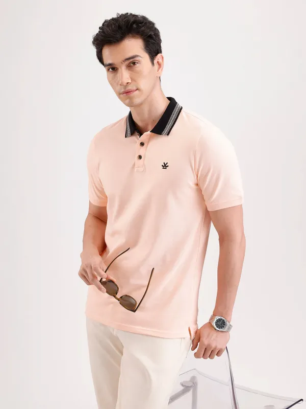 Jacquard Collar Polo T-Shirt  | Peach made by Wrogn