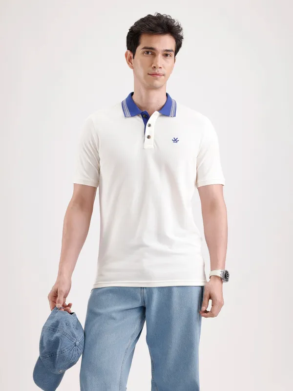 Jacquard Collar Polo T-Shirt | Off White made by Wrogn