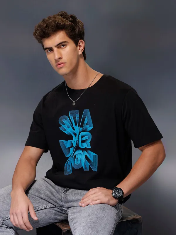 Placement Printed T-Shirt   |  Black sold by Wrogn