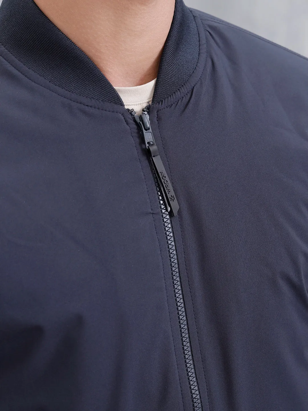 Men's Casual Solid Bomber Jacket | Navy Blue sold by Wrogn product image thumbnail 5