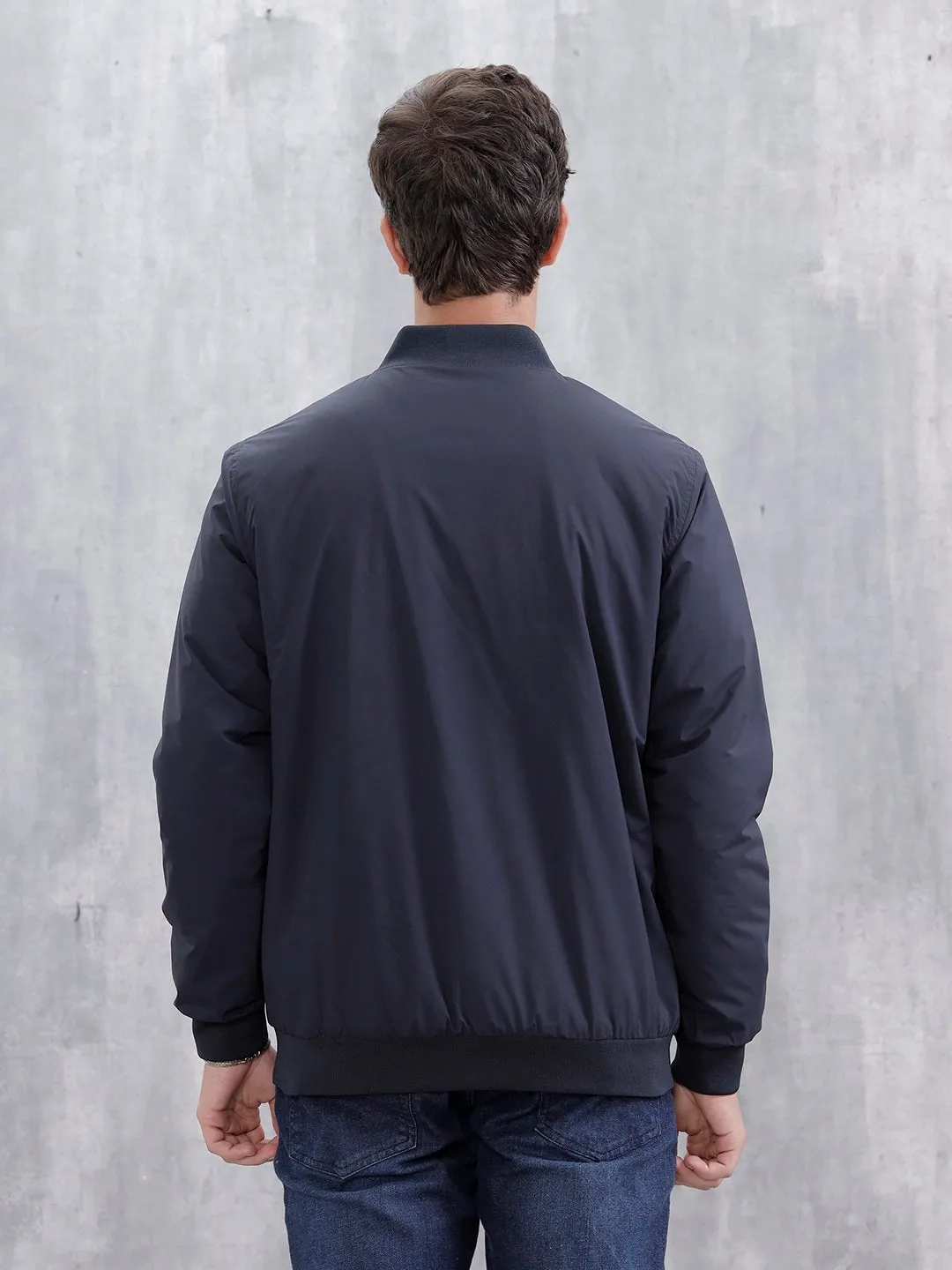 Men's Casual Solid Bomber Jacket | Navy Blue sold by Wrogn product image thumbnail 3