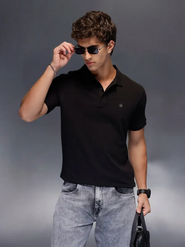 Men's Slim Fit Polo T-Shirt  |  Black made by Wrogn