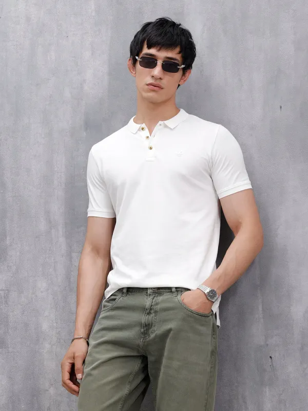 Casual Slim Fit Solid Polo T-Shirt | White sold by Wrogn