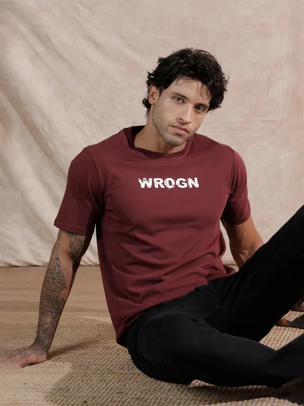 Glitched Logo Printed T-Shirt | Maroon sold by Wrogn