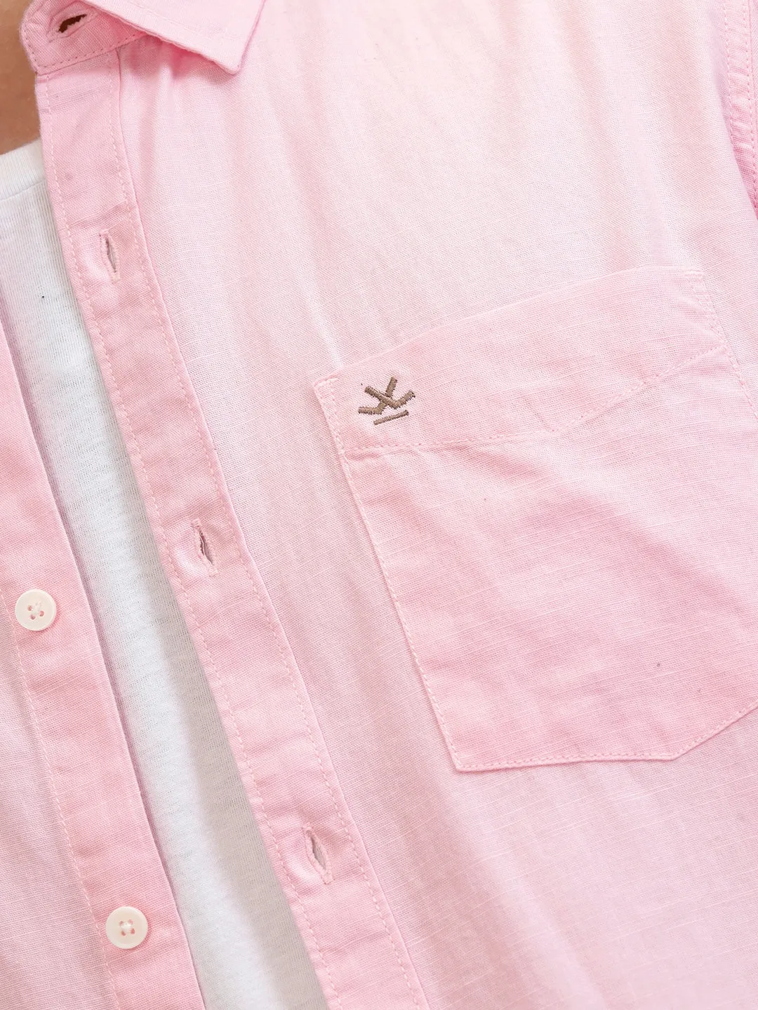 100% Cotton Slub Causal Look Slim Fit Solid Shirt | Pink sold by Wrogn product image thumbnail 5