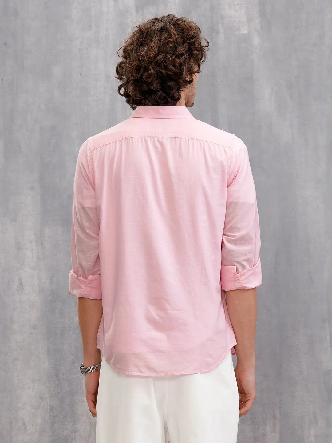 100% Cotton Slub Causal Look Slim Fit Solid Shirt | Pink sold by Wrogn product image thumbnail 3