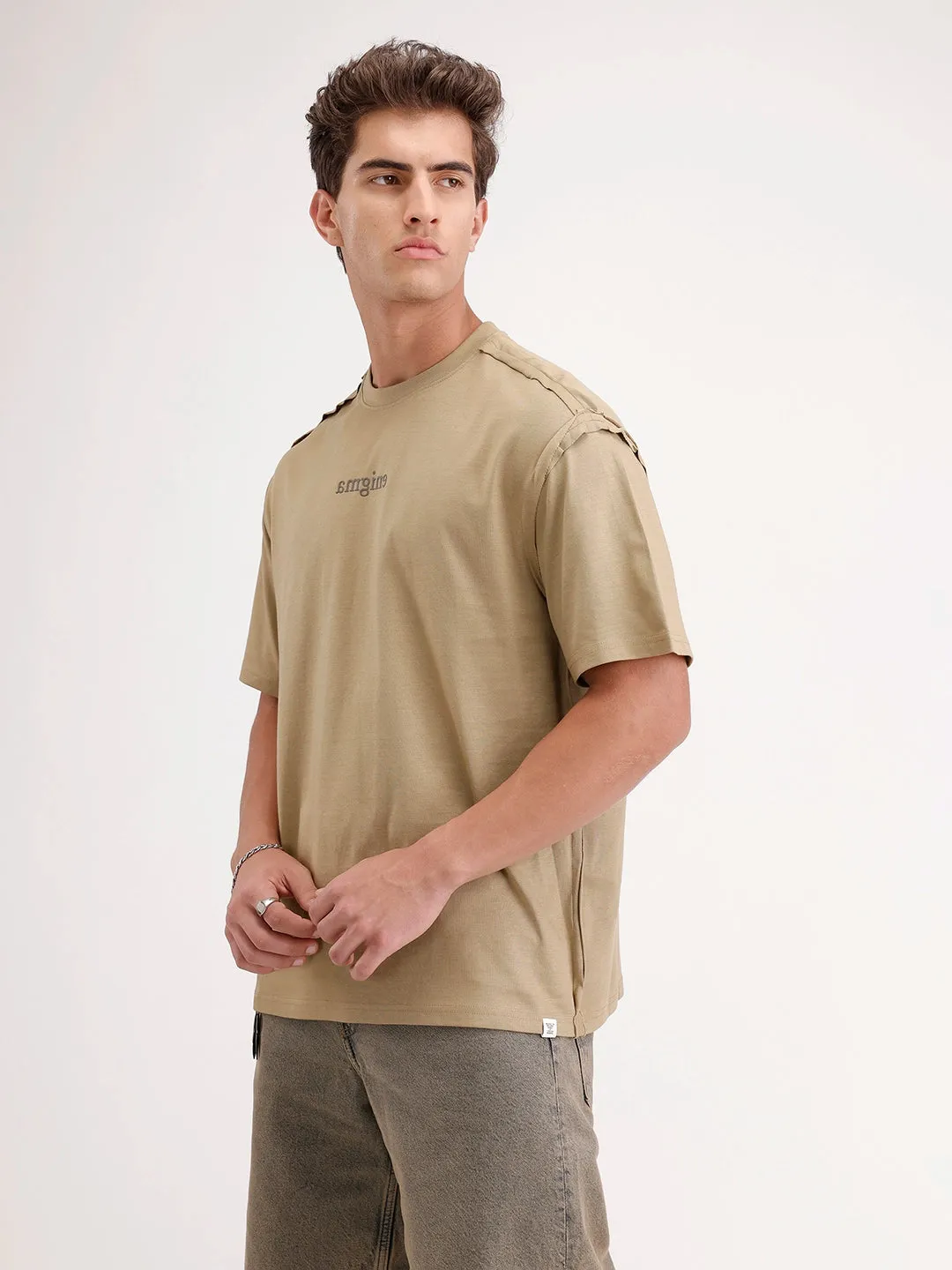 Oversized Placement Printed T-Shirt | Khaki sold by Wrogn product image thumbnail 4