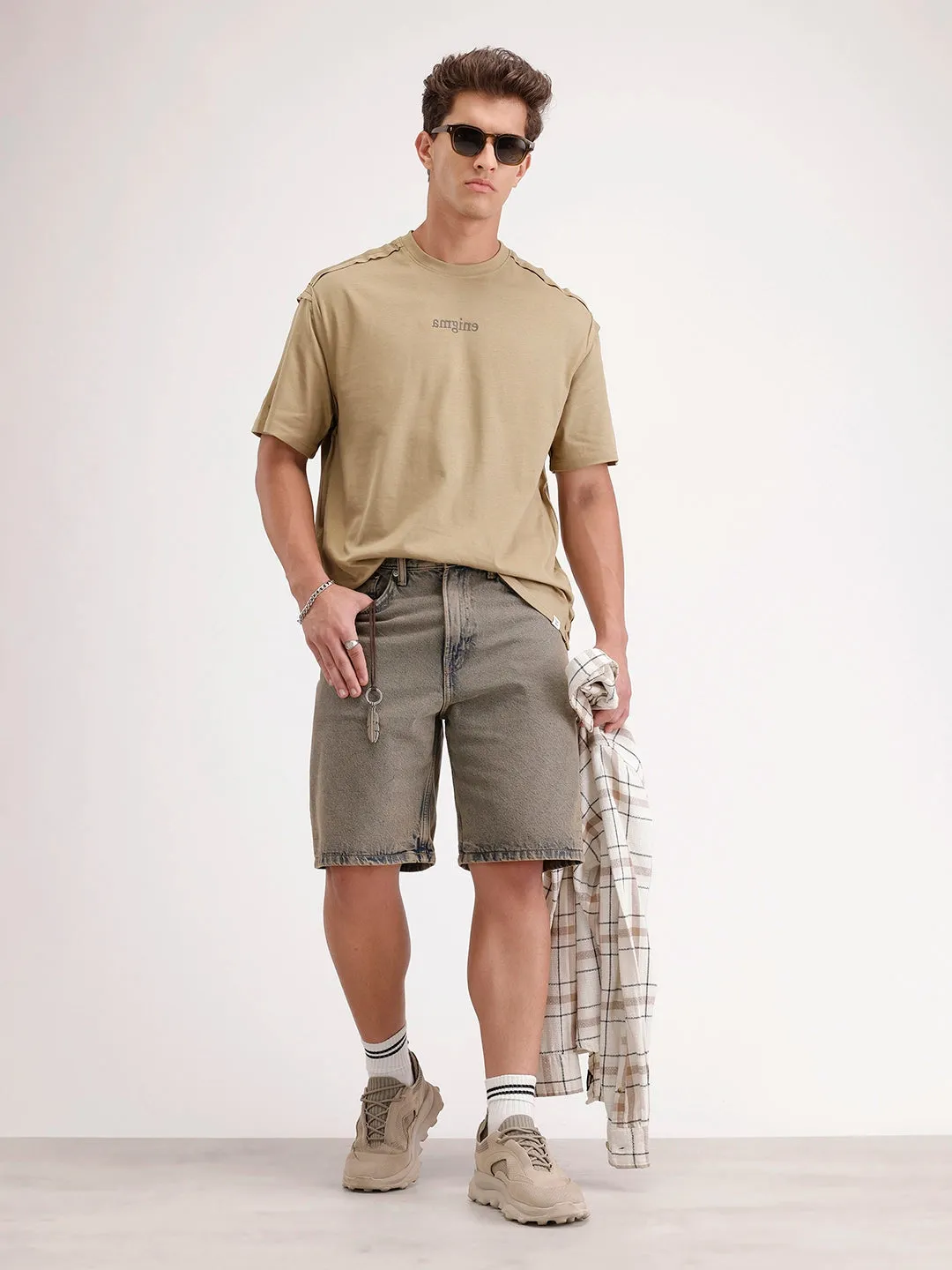 Oversized Placement Printed T-Shirt | Khaki sold by Wrogn product image thumbnail 2